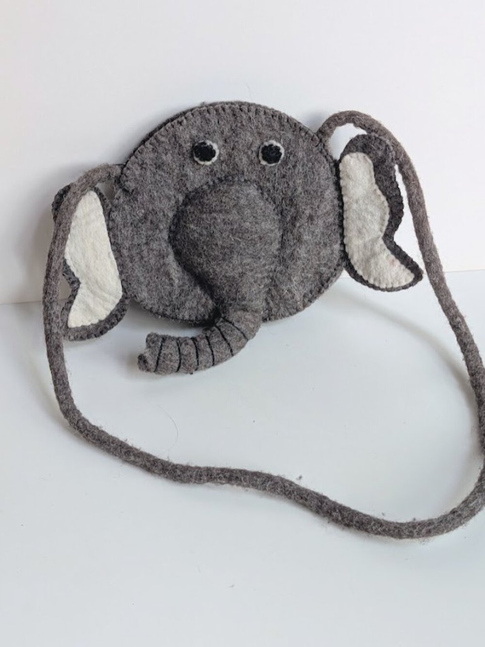 Handmade Brown Elephant Felt Crossbody Shoulder Bag Purse